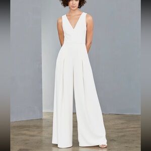Amsale Wide-Leg Bridal Jumpsuit - Ivory, Size 8